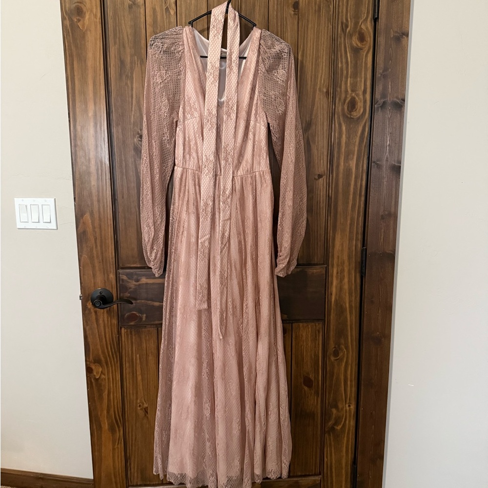 Joyfolie Blush Long Sleeve Lace Dress